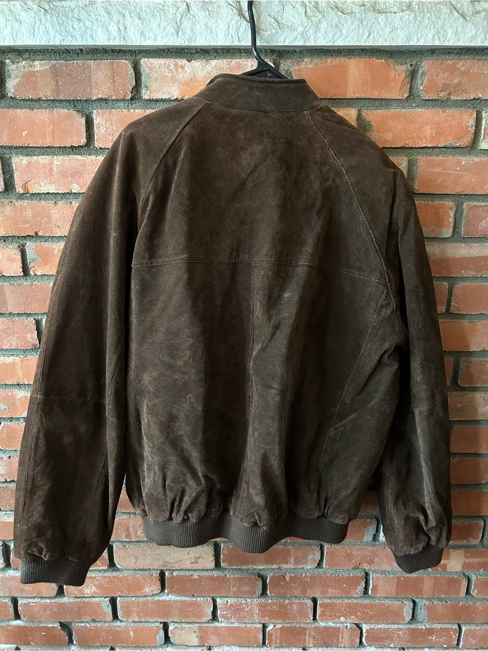 Men's Brown Leather suede Bomber Jacket - Picture 2 of 3